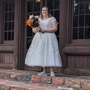 oleg cassini cap sleeve illusion wedding dress